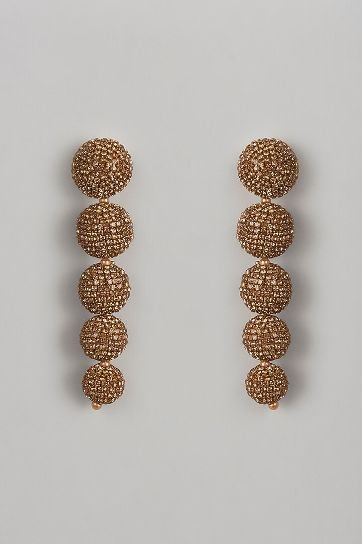 Gold Finish Dangler Earrings With Crystals by Bijoux By Priya Chandna at Pernia's Pop Up Shop