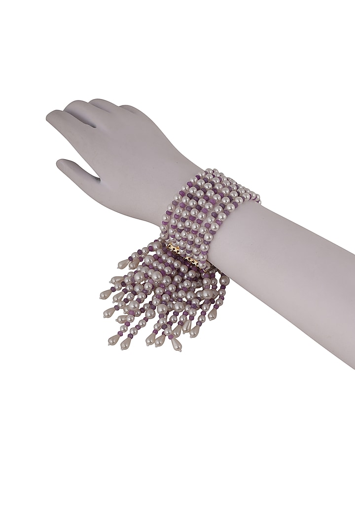Purple Pearl & Beaded Waterfall Bracelet by Bijoux By Priya Chandna at Pernia's Pop Up Shop