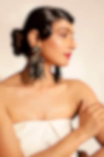 Black Crystal Feather Dangler Earrings by Bijoux By Priya Chandna at Pernia's Pop Up Shop