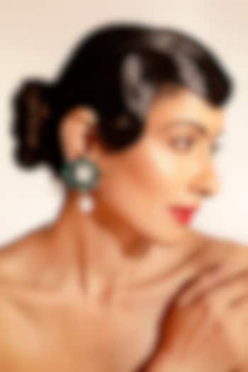 Green Crystal & Baroque Pearl Dangler Earrings by Bijoux By Priya Chandna at Pernia's Pop Up Shop