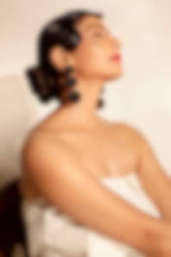 Black Sequins & Crystal Floral Dangler Earrings by Bijoux By Priya Chandna at Pernia's Pop Up Shop