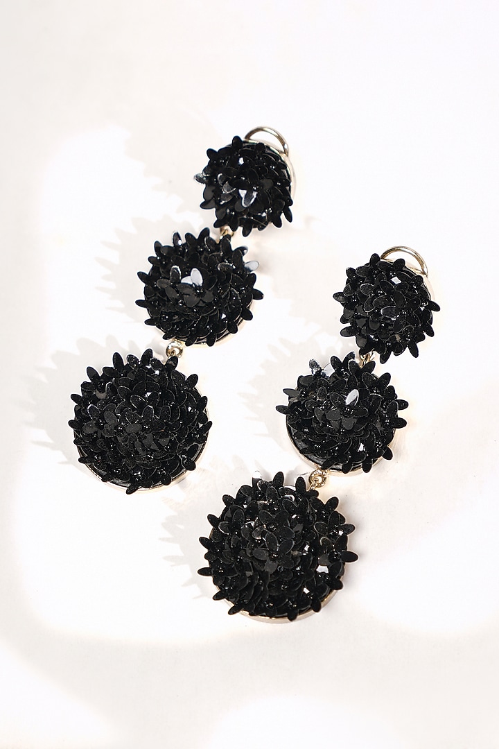 Black Sequins & Crystal Floral Dangler Earrings by Bijoux By Priya Chandna at Pernia's Pop Up Shop