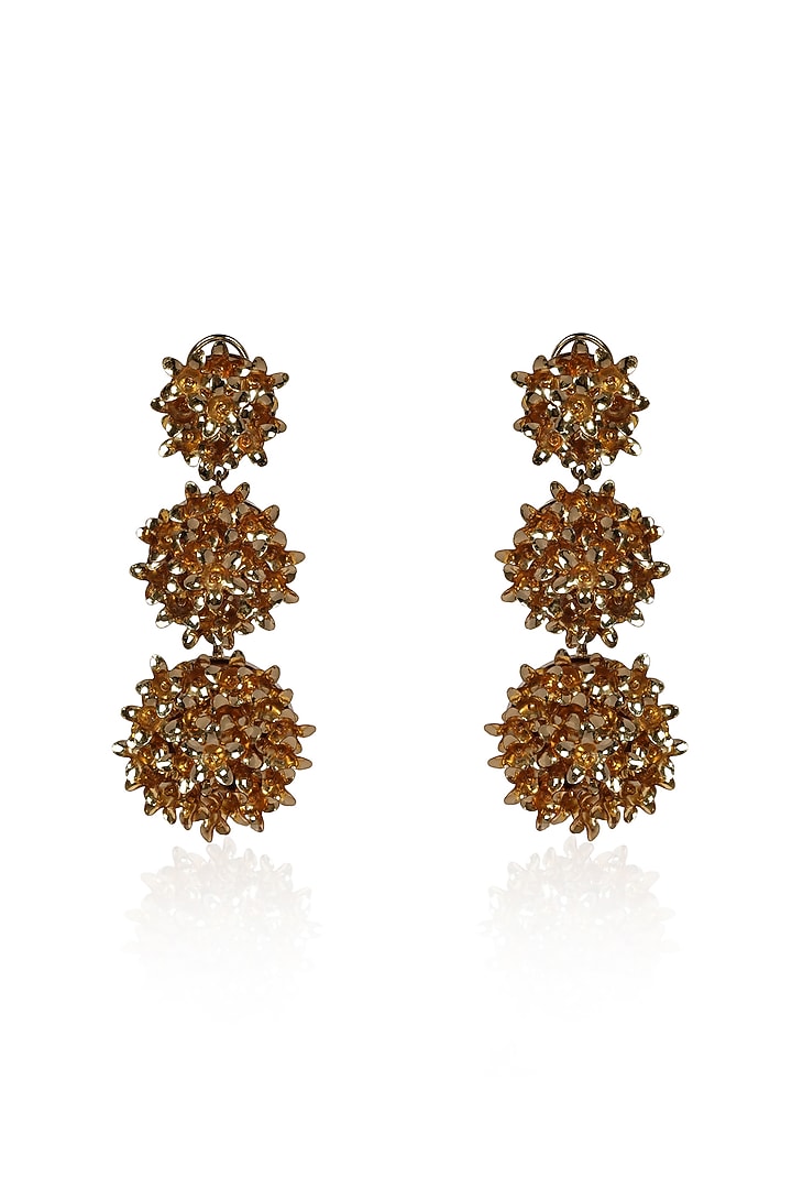 Gold Finish Sequins & Crystal Floral Dangler Earrings by Bijoux By Priya Chandna at Pernia's Pop Up Shop