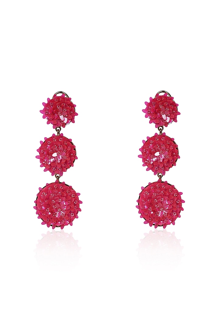 Pink Sequins & Crystal Floral Dangler Earrings by Bijoux By Priya Chandna at Pernia's Pop Up Shop