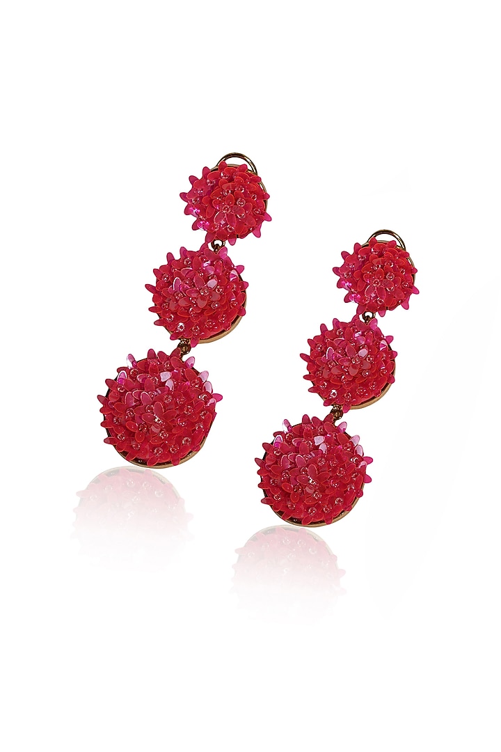 Pink Sequins & Crystal Floral Dangler Earrings by Bijoux By Priya Chandna at Pernia's Pop Up Shop