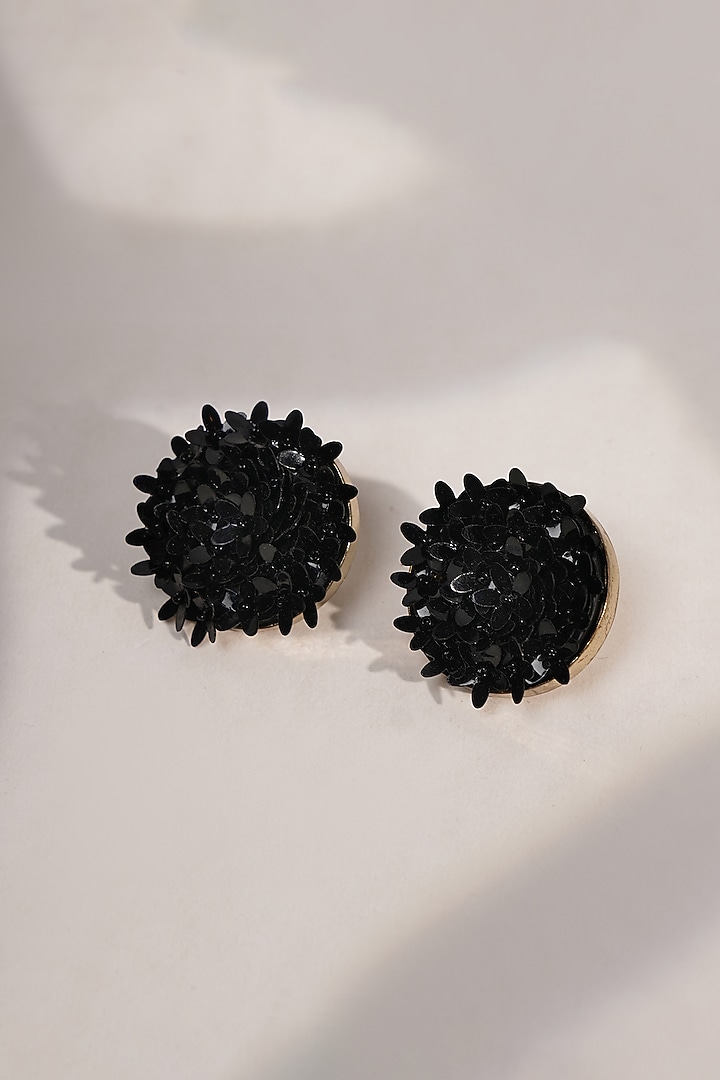 Black Sequins & Crystal Floral Stud Earrings by Bijoux By Priya Chandna at Pernia's Pop Up Shop