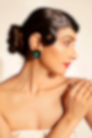 Green Sequins & Crystal Floral Stud Earrings by Bijoux By Priya Chandna at Pernia's Pop Up Shop