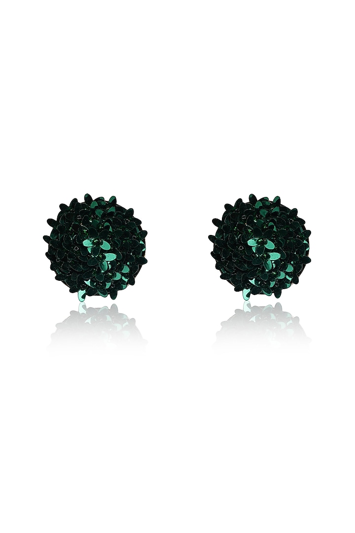 Green Sequins & Crystal Floral Stud Earrings by Bijoux By Priya Chandna at Pernia's Pop Up Shop
