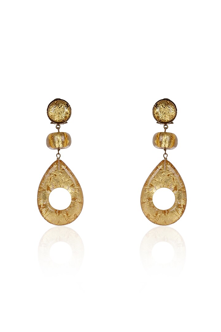 Gold Finish Crystal Teardrop Dangler Earrings by Bijoux By Priya Chandna at Pernia's Pop Up Shop