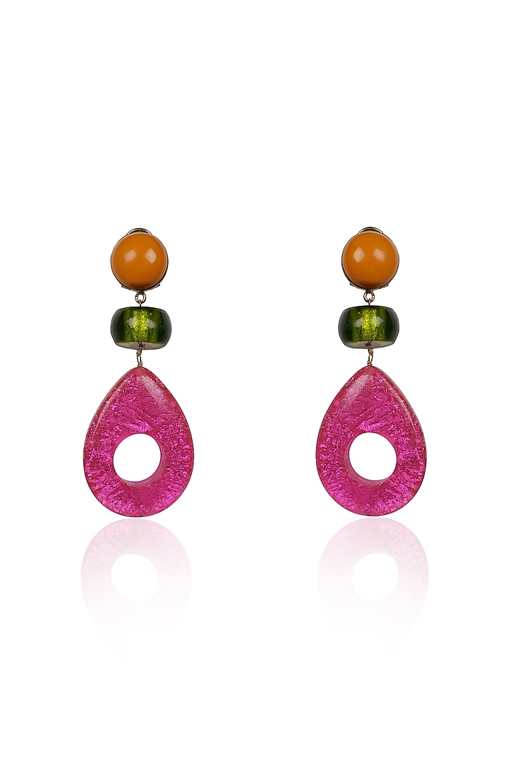 Pink Crystal Teardrop Dangler Earrings by Bijoux By Priya Chandna at Pernia's Pop Up Shop