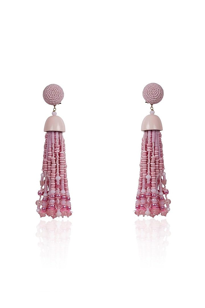 Pink Crystal & Beaded Tassel Dangler Earrings by Bijoux By Priya Chandna at Pernia's Pop Up Shop