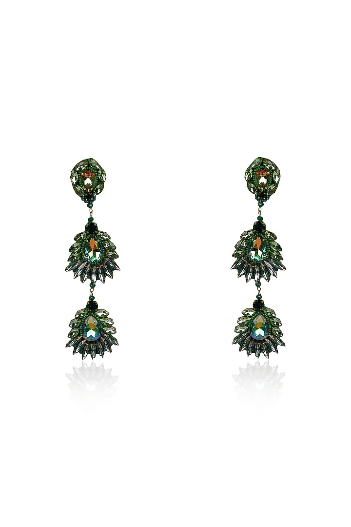 Green Crystal Dangler Earrings by Bijoux By Priya Chandna at Pernia's Pop Up Shop