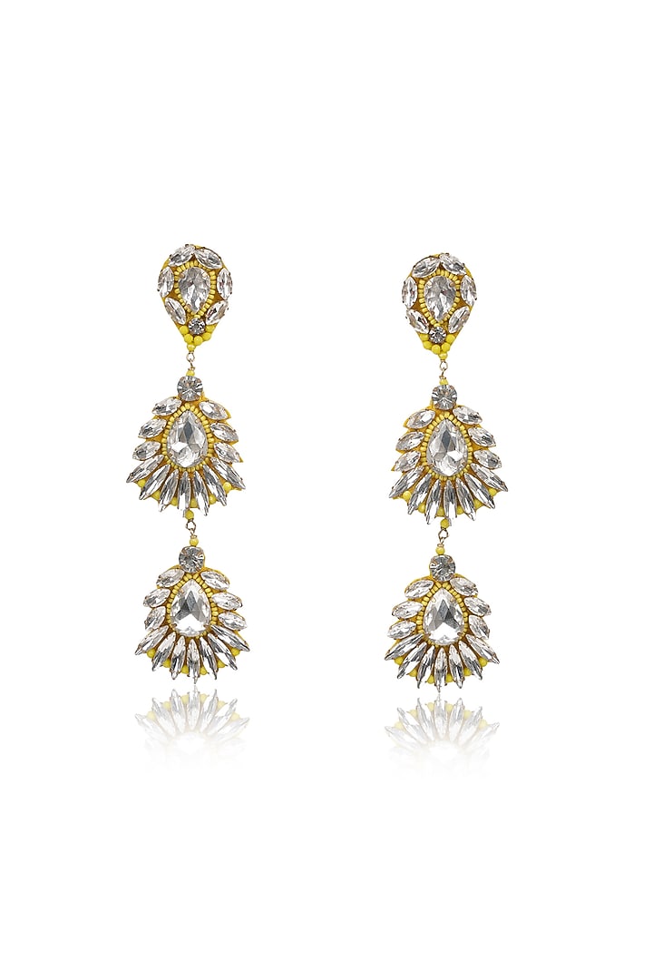 Gold Crystal Dangler Earrings by Bijoux By Priya Chandna at Pernia's Pop Up Shop