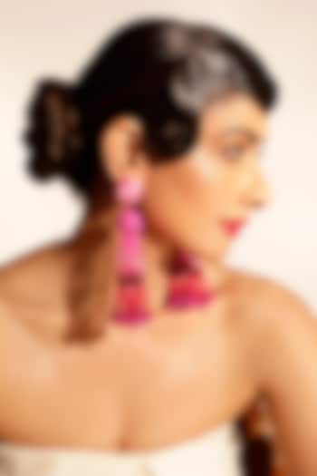 Pink Crystal & Beaded Tasseled Dangler Earrings by Bijoux By Priya Chandna at Pernia's Pop Up Shop