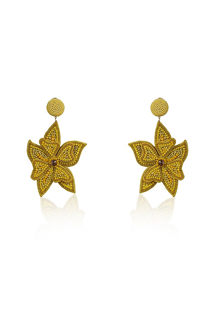 Yellow Crystal & Semi-Precious Stone Floral Dangler Earrings by Bijoux By Priya Chandna at Pernia's Pop Up Shop