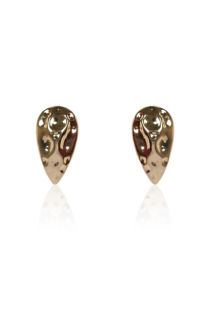 Gold Hammered Finish Crystal Teardrop Stud Earrings by Bijoux By Priya Chandna at Pernia's Pop Up Shop