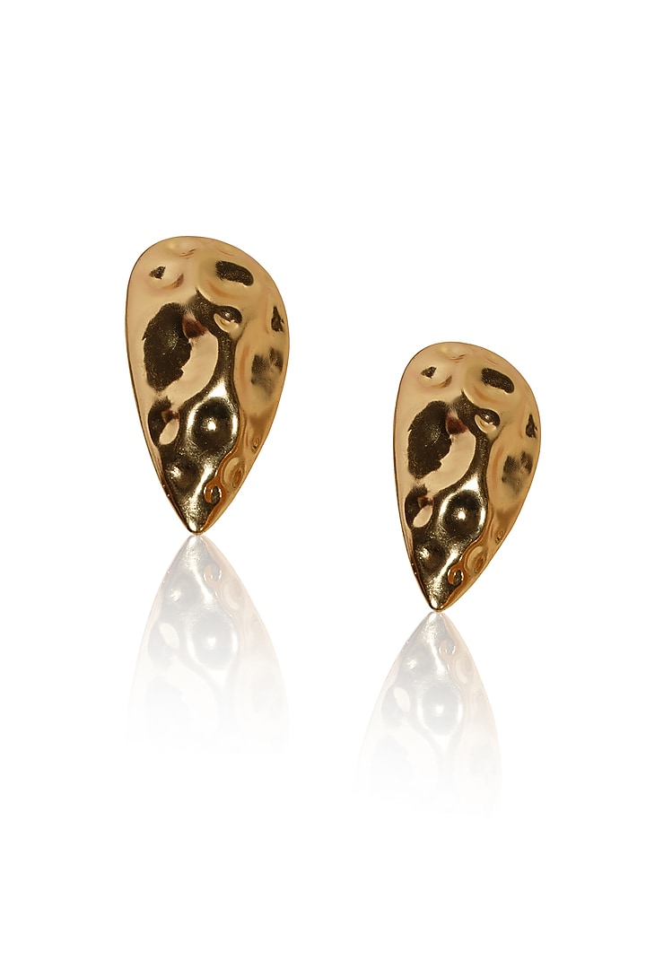 Gold Hammered Finish Crystal Teardrop Stud Earrings by Bijoux By Priya Chandna at Pernia's Pop Up Shop