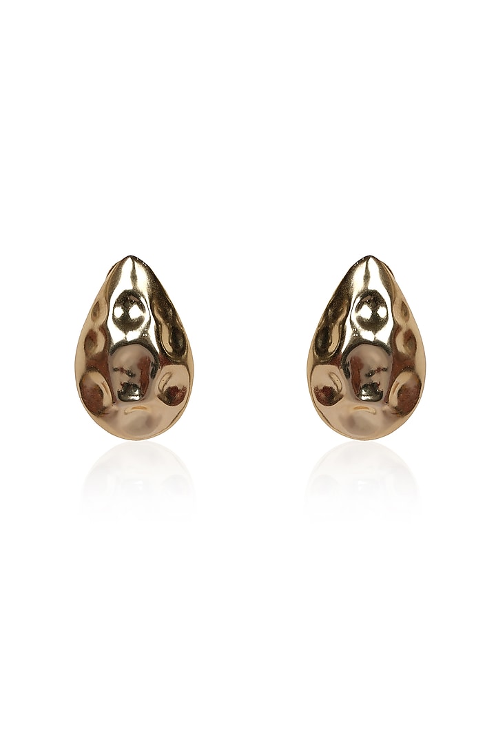 Gold Hammered Finish Crystal Teardrop Stud Earrings by Bijoux By Priya Chandna at Pernia's Pop Up Shop