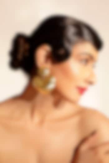 Gold Hammered Finish Heart Dangler Earrings by Bijoux By Priya Chandna at Pernia's Pop Up Shop