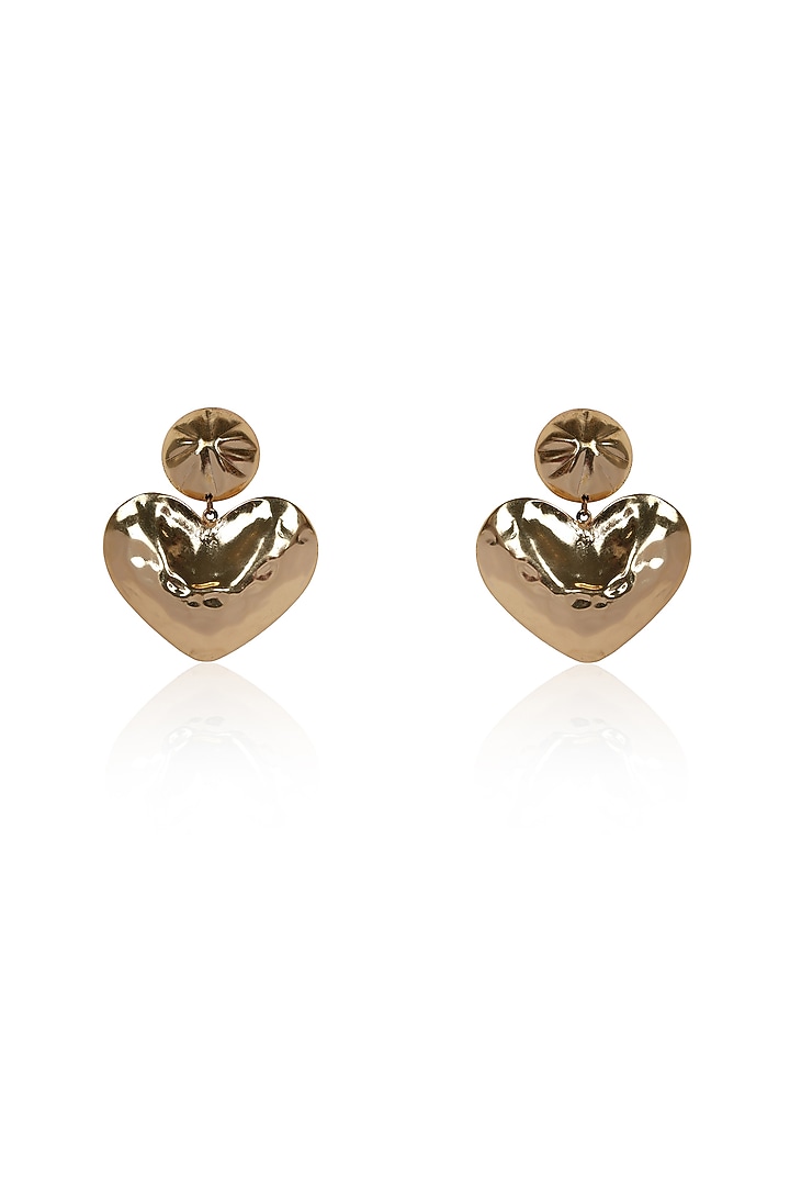 Gold Hammered Finish Heart Dangler Earrings by Bijoux By Priya Chandna at Pernia's Pop Up Shop