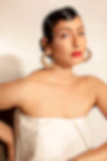 Gold Finish Crystal Half Hoop Earrings by Bijoux By Priya Chandna at Pernia's Pop Up Shop