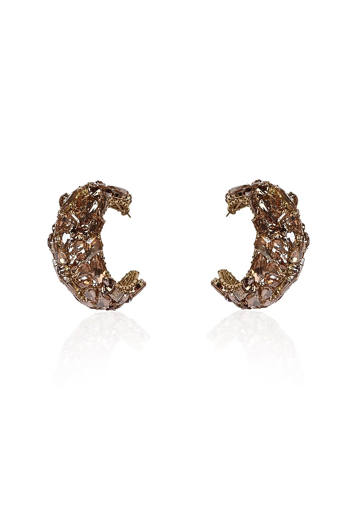 Gold Finish Crystal Half Hoop Earrings by Bijoux By Priya Chandna at Pernia's Pop Up Shop