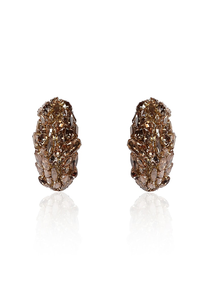 Gold Finish Crystal Half Hoop Earrings by Bijoux By Priya Chandna at Pernia's Pop Up Shop