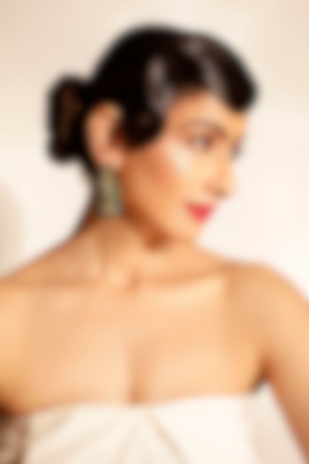 Green Crystal Half Hoop Earrings by Bijoux By Priya Chandna at Pernia's Pop Up Shop