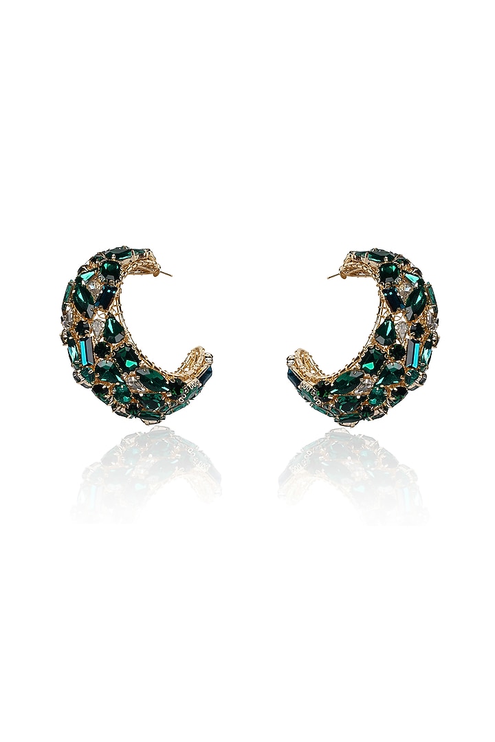 Green Crystal Half Hoop Earrings by Bijoux By Priya Chandna at Pernia's Pop Up Shop