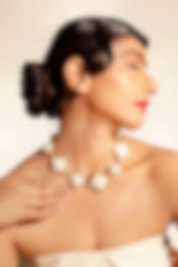 Gold Finish Resin & Pearl Necklace by Bijoux By Priya Chandna at Pernia's Pop Up Shop