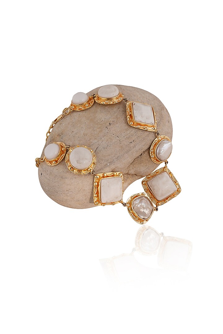 Gold Finish Resin & Pearl Necklace by Bijoux By Priya Chandna at Pernia's Pop Up Shop