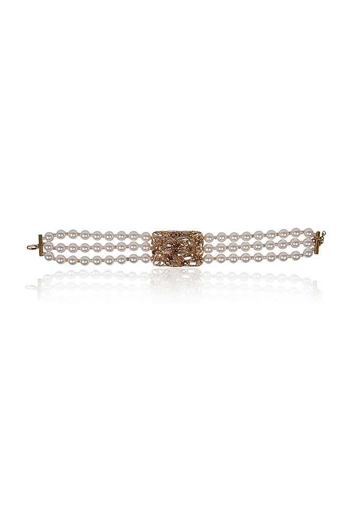 White Crystal & Pearl Choker Necklace by Bijoux By Priya Chandna at Pernia's Pop Up Shop