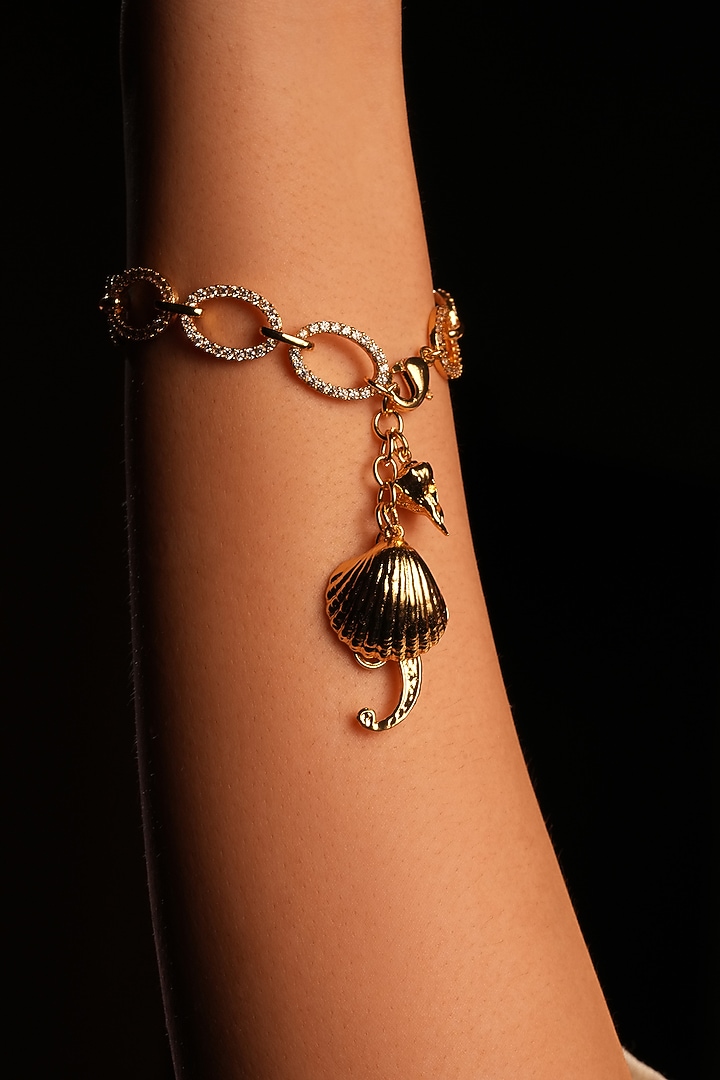 Gold Crystal & Heart Charm Bracelet by Bijoux By Priya Chandna at Pernia's Pop Up Shop