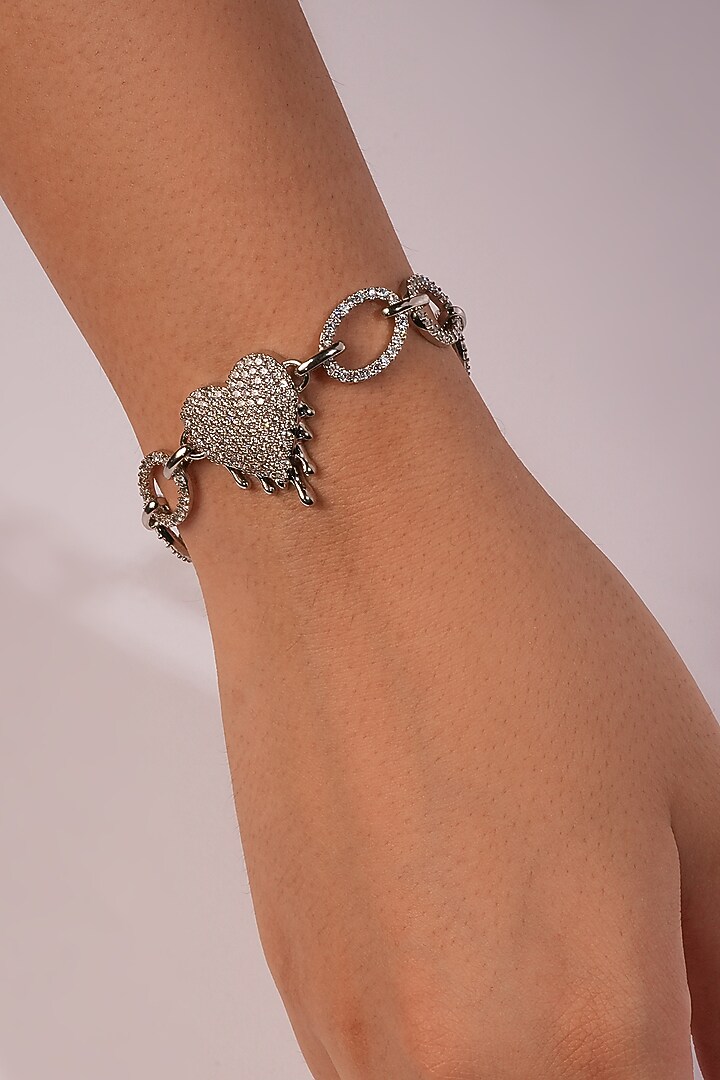 Silver Crystal & Heart Charm Bracelet by Bijoux By Priya Chandna at Pernia's Pop Up Shop