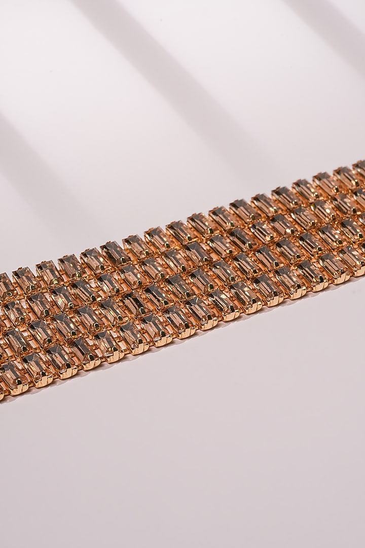 Gold Finish Crystal Link Bracelet by Bijoux By Priya Chandna at Pernia's Pop Up Shop