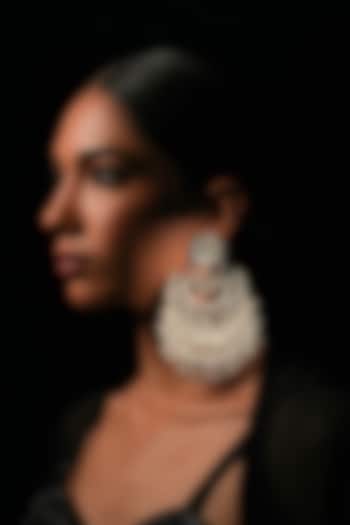 Silver Crystal & Pearl Chandbali Earrings by Bijoux By Priya Chandna at Pernia's Pop Up Shop