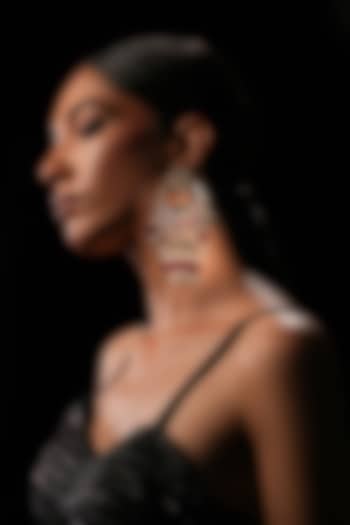 Red Crystal & Semi-Precious Stone Chandelier Jhumka Earrings by Bijoux By Priya Chandna at Pernia's Pop Up Shop