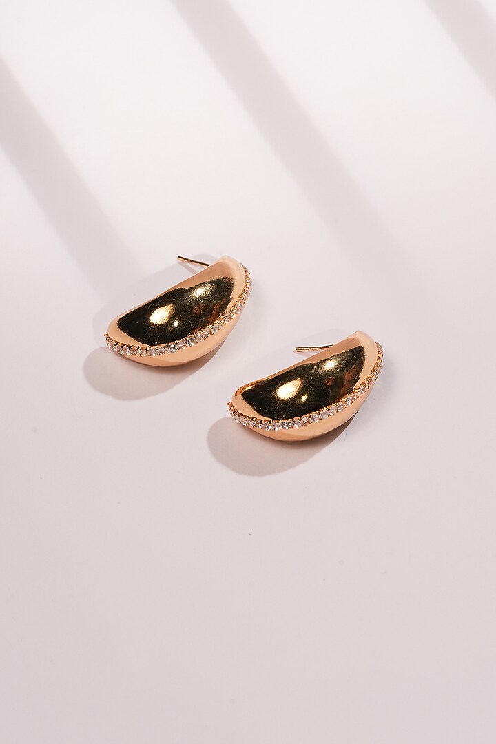 Gold Finish Crystal Bean-Shaped Stud Earrings by Bijoux By Priya Chandna at Pernia's Pop Up Shop