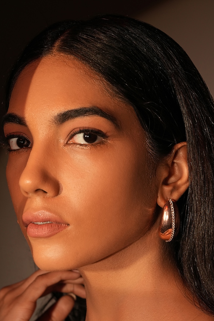 Rose Gold Crystal Bean-Shaped Stud Earrings by Bijoux By Priya Chandna at Pernia's Pop Up Shop