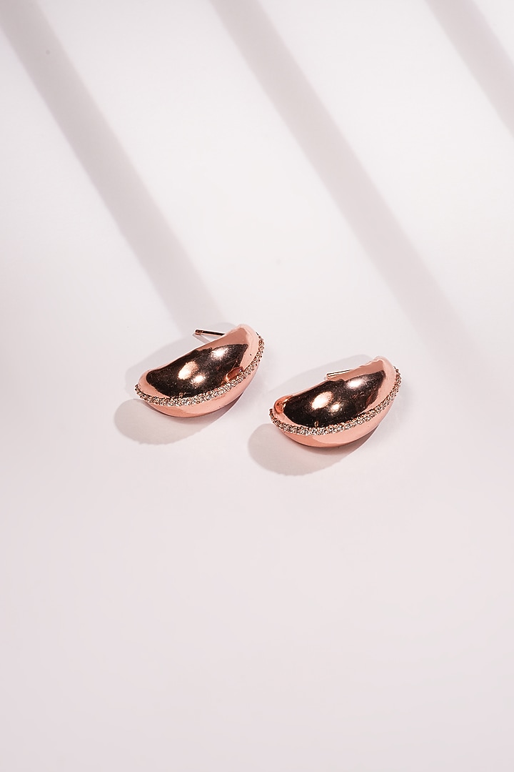 Rose Gold Crystal Bean-Shaped Stud Earrings by Bijoux By Priya Chandna at Pernia's Pop Up Shop