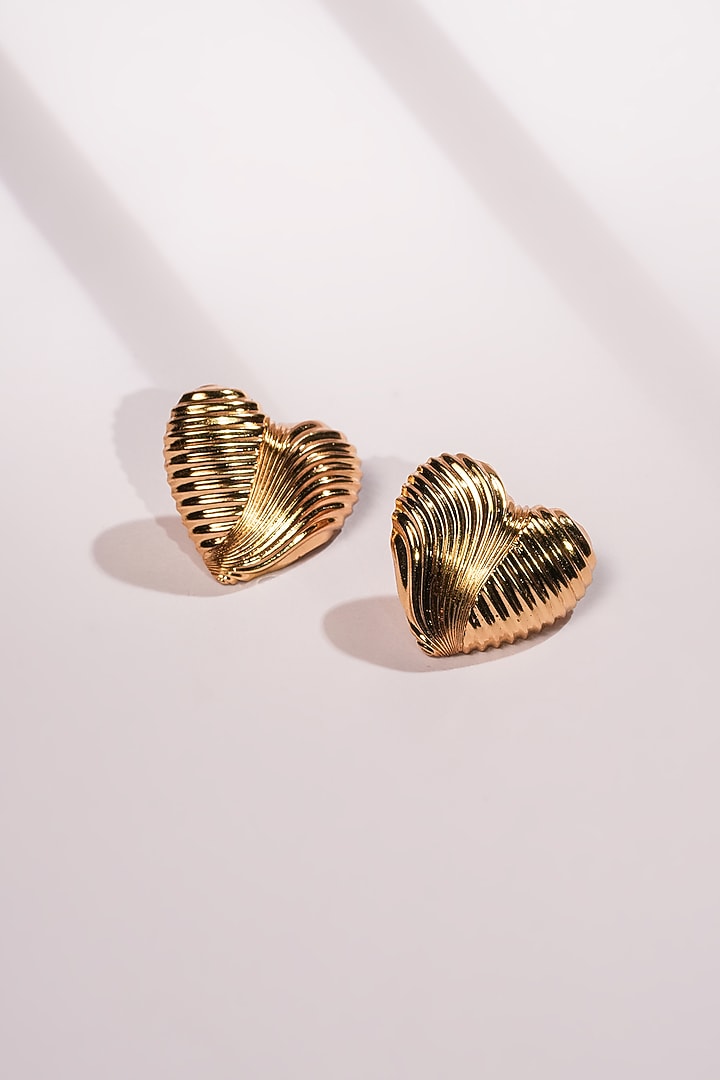 Gold Finish Crystal Spiral Heart Stud Earrings by Bijoux By Priya Chandna at Pernia's Pop Up Shop