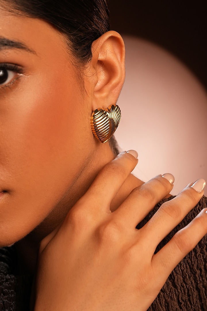 Gold Finish Crystal Spiral Heart Stud Earrings by Bijoux By Priya Chandna at Pernia's Pop Up Shop