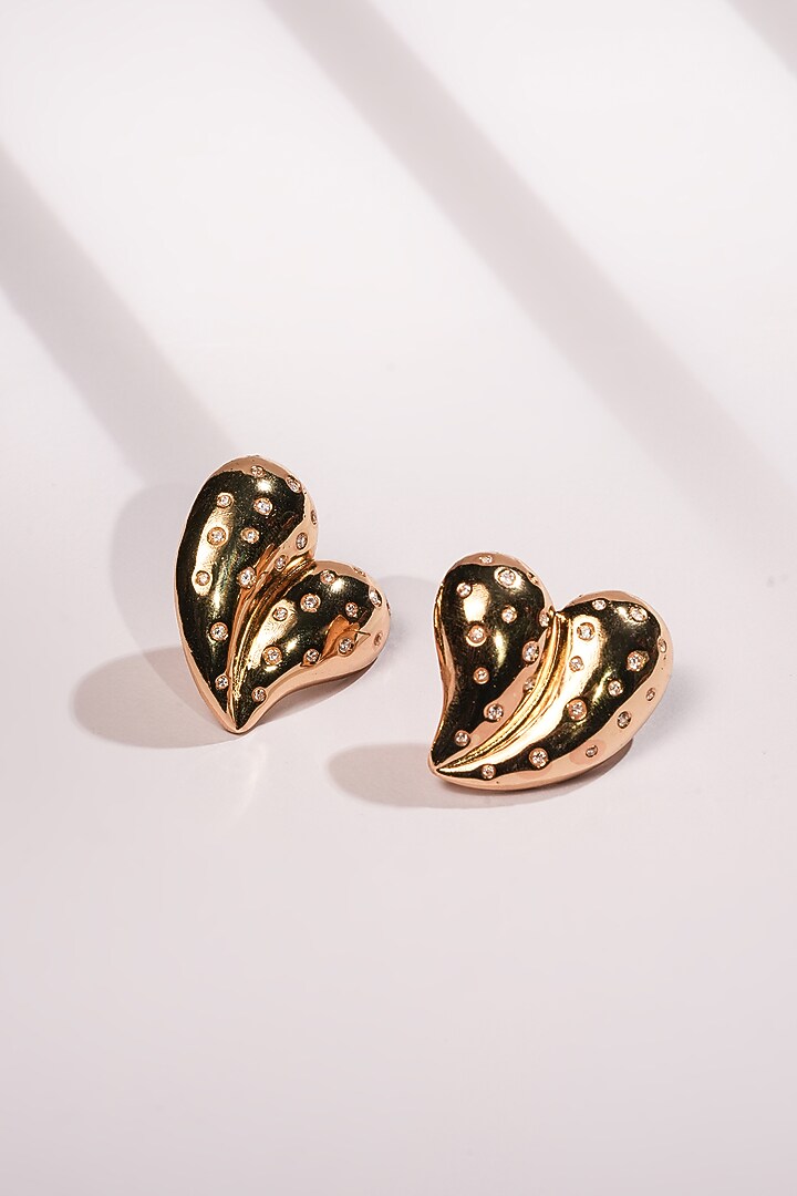 Gold Finish Crystal Bubble Heart Stud Earrings by Bijoux By Priya Chandna at Pernia's Pop Up Shop
