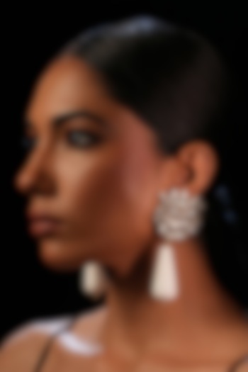 White Crystal Floral Dangler Earrings by Bijoux By Priya Chandna at Pernia's Pop Up Shop