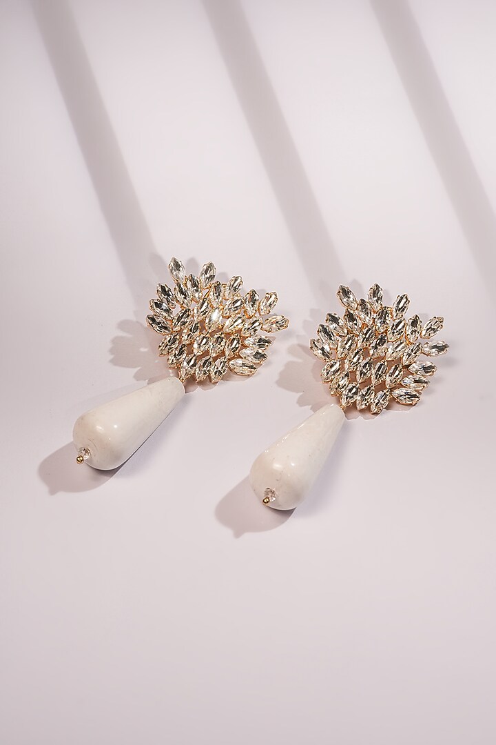 White Crystal Floral Dangler Earrings by Bijoux By Priya Chandna at Pernia's Pop Up Shop