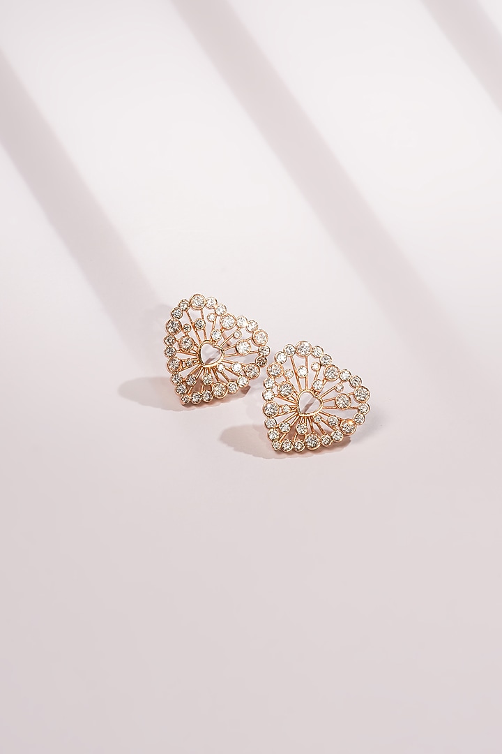 White Crystal Heart Stud Earrings by Bijoux By Priya Chandna at Pernia's Pop Up Shop