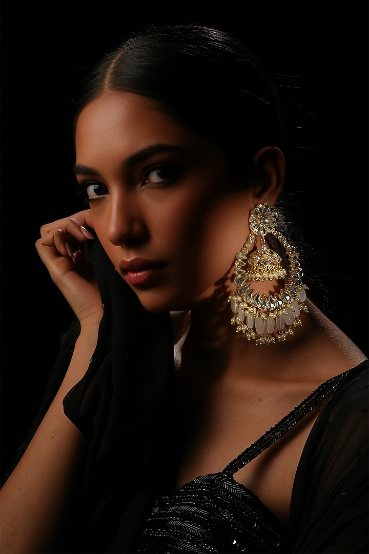 White Crystal Chandbali Earrings by Bijoux By Priya Chandna at Pernia's Pop Up Shop