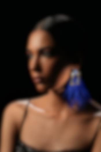 Blue Crystal & Feather Dangler Earrings by Bijoux By Priya Chandna at Pernia's Pop Up Shop