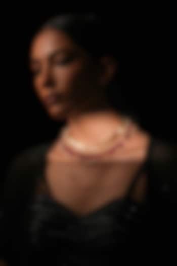 Gold Finish Crystal & Red Semi-Precious Stone Choker Necklace by Bijoux By Priya Chandna at Pernia's Pop Up Shop