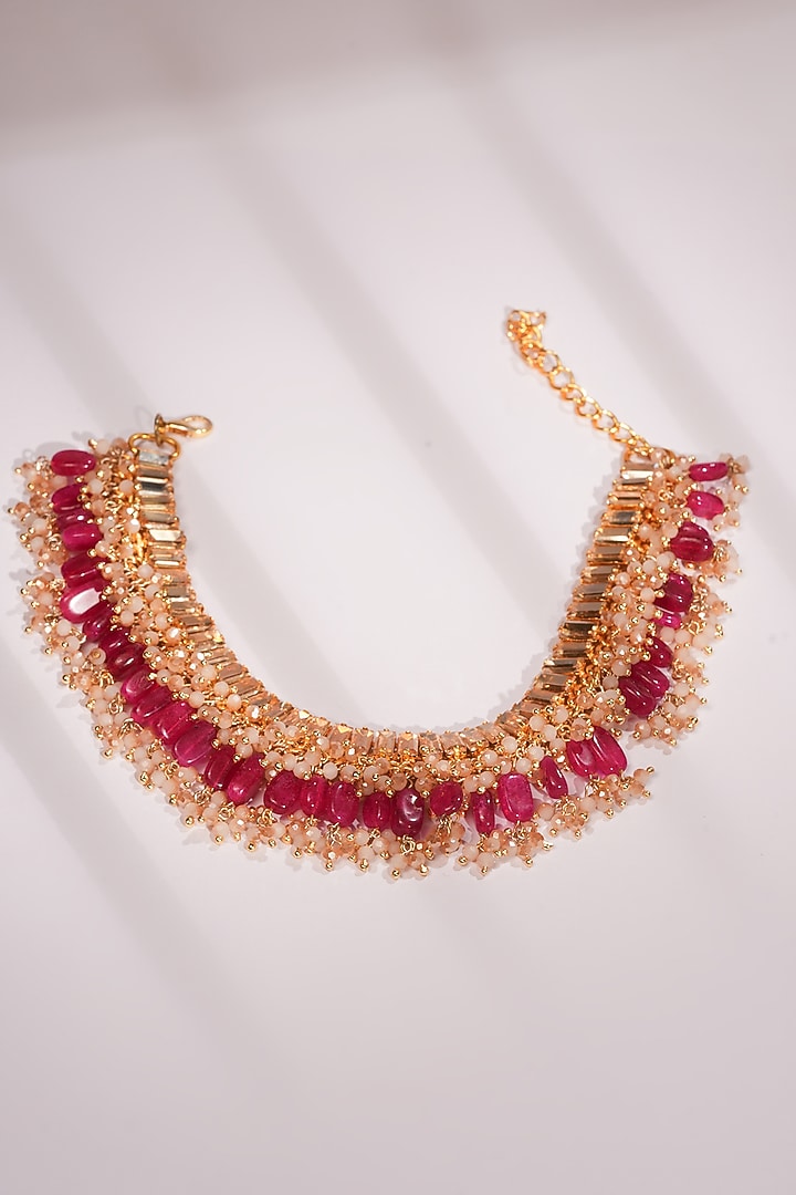 Gold Finish Crystal & Red Semi-Precious Stone Choker Necklace by Bijoux By Priya Chandna at Pernia's Pop Up Shop